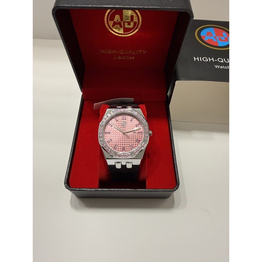 AJ Time Master Men's AP Pink Black Dial 43mm Silicone Band box included